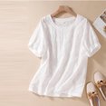 thumbnail image 2 of cfhntfmh Chemises en Lin pour Femmes Coton Mode Manches Courtes T-Shirts Ajourés Décontractés Broderie Col Rond Blouses Hauts, 2 of 3