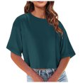thumbnail image 1 of Posijego T-Shirts d'Été pour Femmes, Hauts Courts, Unis, Manches Courtes, T-Shirt Basique, T-Shirts Décontractés Amples, 1 of 6