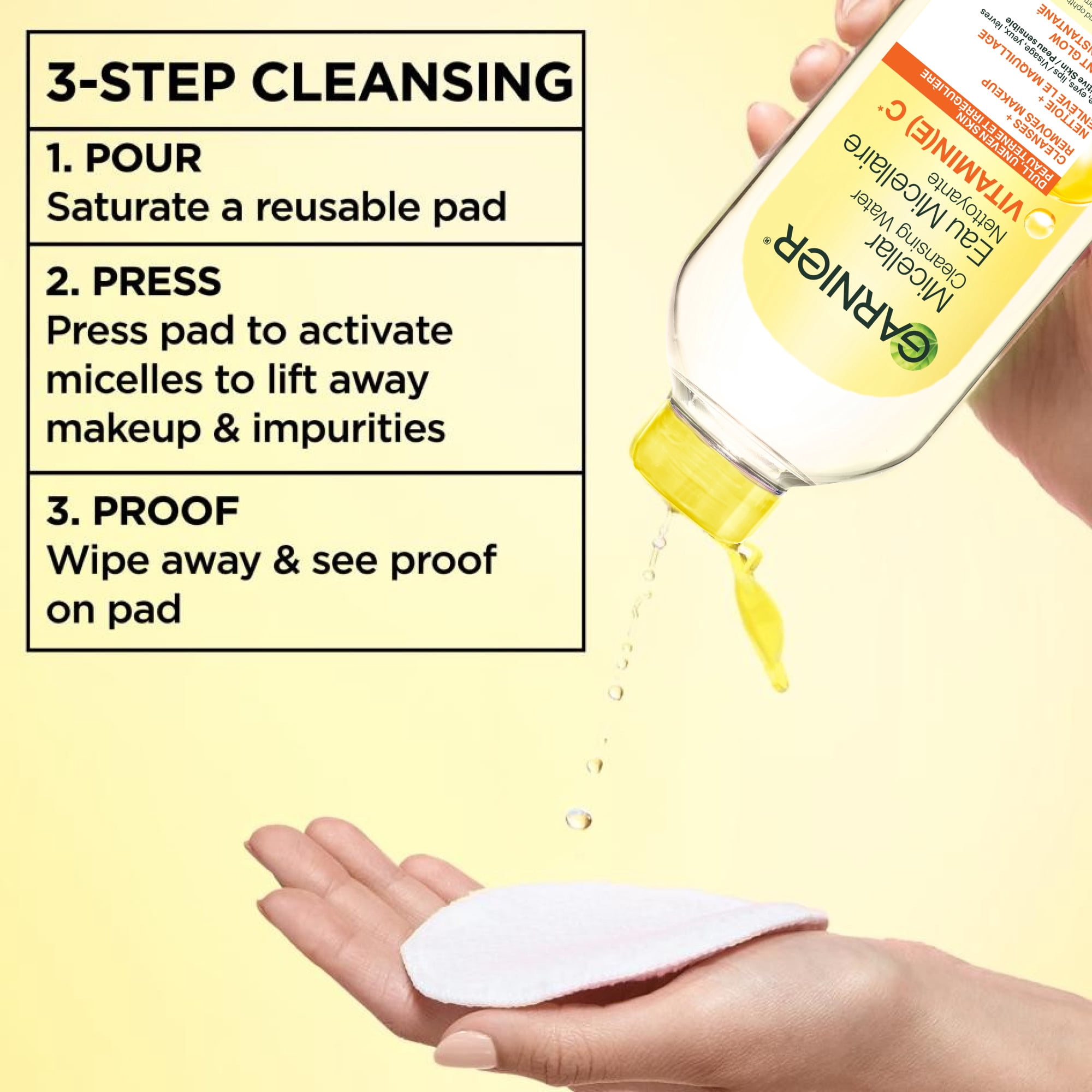 Garnier Eau Micellaire, Démaquillant, Nettoyant Tout-en-un, avec Vitamine C