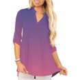 thumbnail image 1 of Hauts de Grande Taille pour Femmes 3/4 Roll Manches Chemisiers V Col Tunique Top, 1 of 3