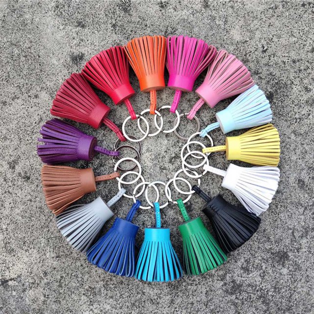 Keychain Decorative Keyring Leather Pendant Tassel Handmade Handicraft Keychain Pendant Key Chain Hanging Decoration Holder Purse Wallet Orange