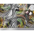 thumbnail image 2 of Soimoi Yellow Poly Georgette Fabric Stripe & Leopard Animal Skin Decor Fabric Printed BTY 52 Inch Wide, 2 of 3