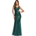 thumbnail image 3 of Sleeveless Double V-Neck Long Mermaid Sequin Formal Evening Dresses, 3 of 5