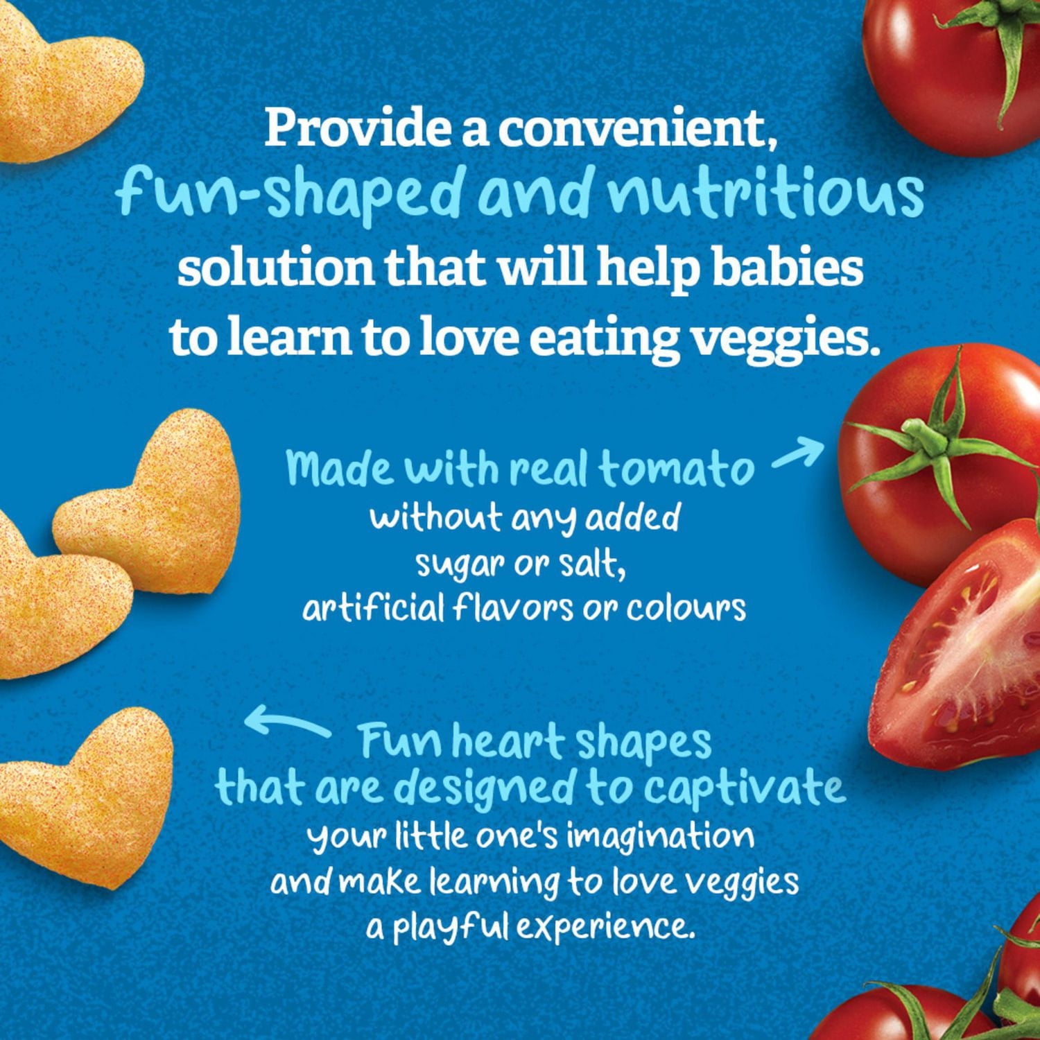 GERBER Cœurs aux légumes à la tomate, collations pour bébés, dès 10 mois, source de vitamine B1, de fer et de zinc, 3 g de grains entiers, sans colorants ni arômes artificiels, sans suc