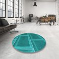 thumbnail image 4 of Ahgly Tapis Rond Lavable en Machine Intérieur Transitionnel Vert Cyan Foncé, 4 Pieds Rond, 4 of 7