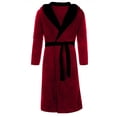 thumbnail image 2 of Innerwin Bath Robes Hoodie Men's Wrap Robe Winter Long Sleeve Soft Dressing Gown Red Black M, 2 of 5