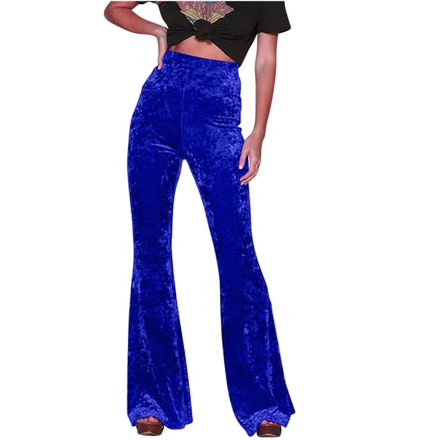 AherBiu Women's High Waisted Velour Bell Bottom Pants, Solid Color, Small US: 4