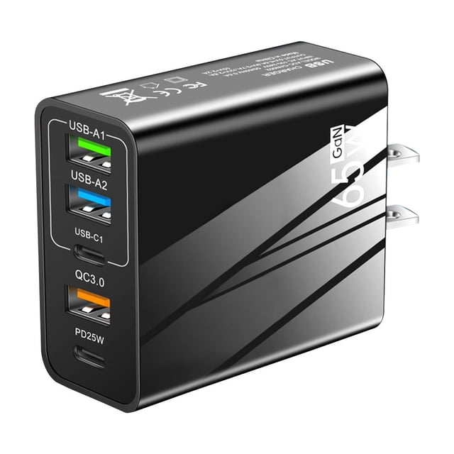 3.1A Type - C PD + 3USB Multi - Port Travel Charger - 65W Fast Charging, Automatic Recognition, Safe, Ideal for Travel, Charges Multiple Devices