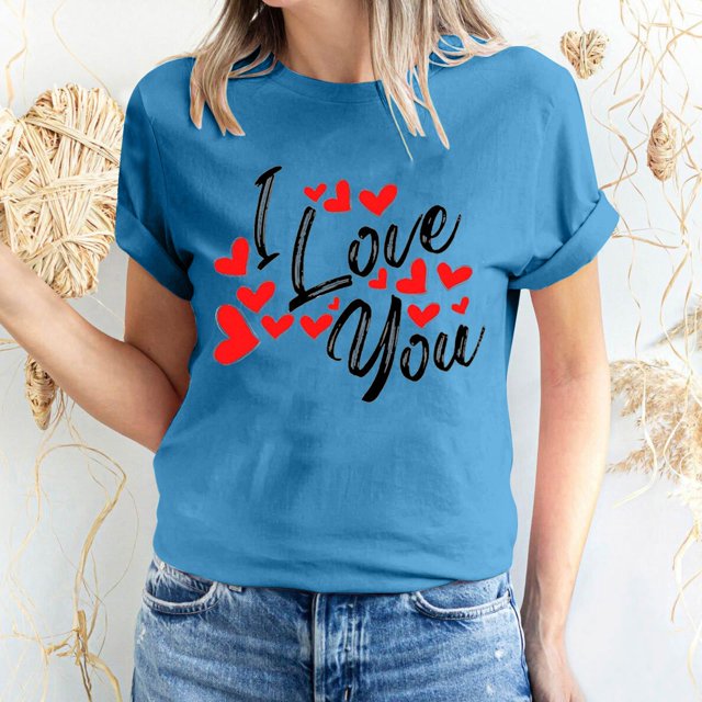 Pisexur T-shirt de la Saint-Valentin pour Femmes, Imprimé Amour, Manches Courtes, Col Rond