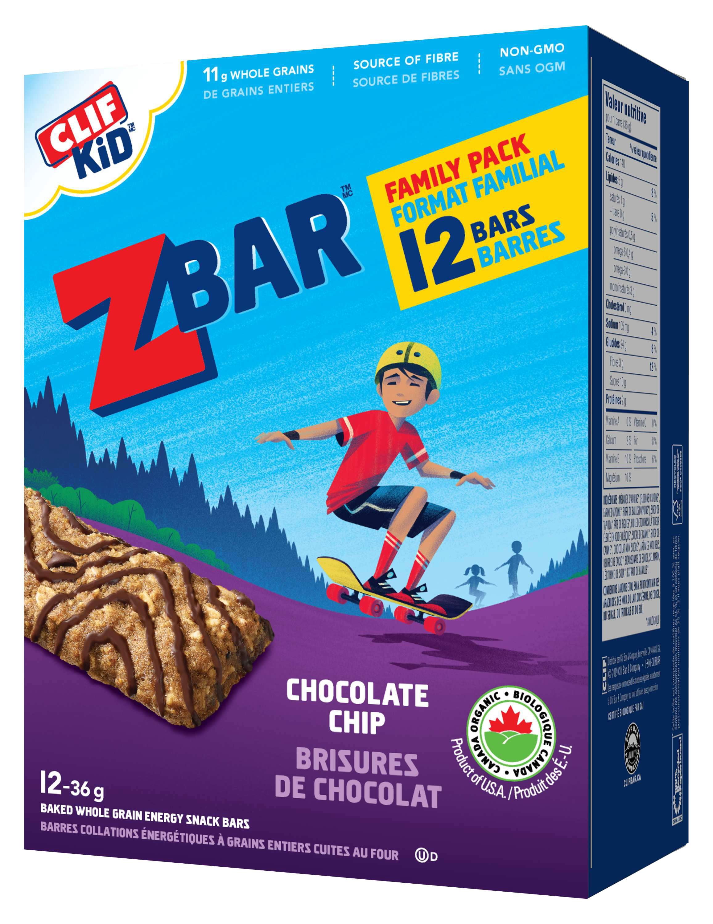 CLIF KID ZBAR, Organic Energy Snack Bars, Chocolate Chip