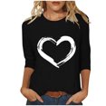thumbnail image 1 of Plebaso Hauts Cœur pour Femmes Manches 3/4 Col Ras du Cou T-Shirts Graphiques Mignons Imprimés Blouses Décontractées pour Femmes, 1 of 4