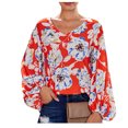 thumbnail image 1 of Pompotops Mode Dames Décontracté Manches Longues Col en V Blouse Femme T-Shirt Imprimé, 1 of 9