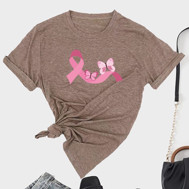 TIMIFIS Chandails de Sensibilisation au Cancer du Sein pour Femmes Été Ample Imprimé T-Shirt à Col Rond Manches Courtes Blouse Décontractée Automne/hiver
