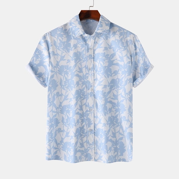 lcziwo Mens Vacation Shirts Big and Tall,2024 Hawaiian Shirts for Men Short Sleeve Button Up Tropical Summer Beach Shirt Clearance Sale,Blue S