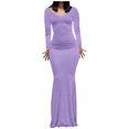 thumbnail image 2 of EQWLJWE Robes Moulantes pour Femmes Élégantes Col Rond Ajusté Manches Longues Aguichant sous-Couche Robe Nuisette, 2 of 6