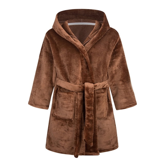 Splozh Fleece Robe for Toddler Girls Boys Girls Fashion Bathrobe Soft Robe Hooded Robe Cloth Cotton Bathrobe Brown,6-7 Years