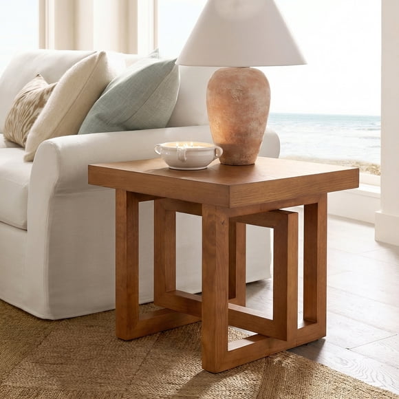 HMSHA Solid Wood End Table Living Room Side Table Farmhouse Bedside Table With Non-Slip Feet,Sofa Accent Tables For Small Spaces Living Room Bedroom