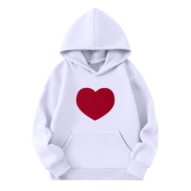 MeetoTime Girls Boys Valentine's Day Heart Long Sleeved Hooded Sweatshirt Loose Sports Tops 3-14 Years Kids Clothes