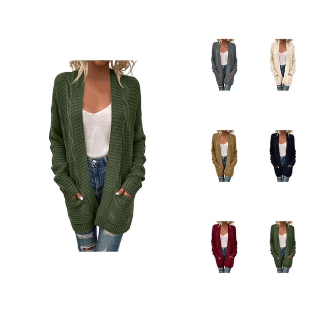 Cardigans pour Femmes à devant Ouvert, Manches Longues, Manteau en Tricot Torsadé avec Poches, Cardigans pour Femmes