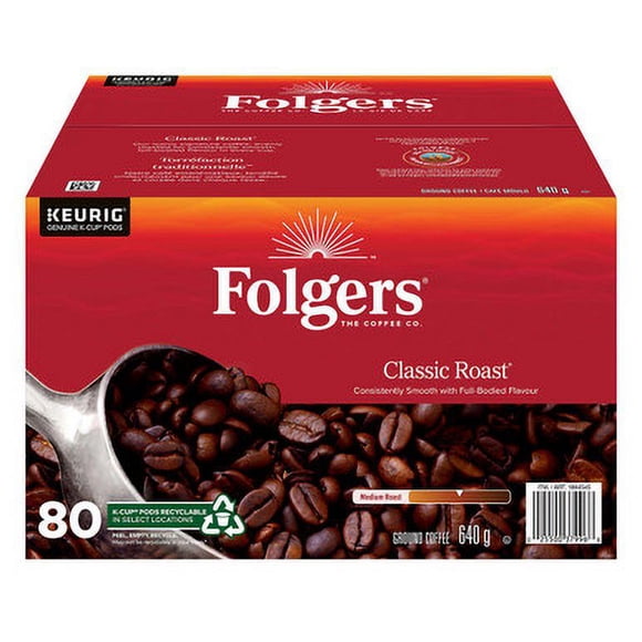 Folgers Classic Roast Coffee K-Cup Pods, 80 count - Timeless Flavor in Every Cup