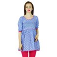 thumbnail image 1 of Bimba Tunique en Coton Bleu pour Femme, Blouse Indienne, Kurta Kurti à Manches 3/4, 1 of 2