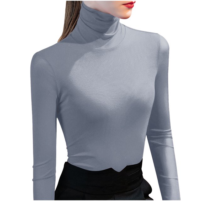 Besolor Womens Turtleneck Long Sleeve Tops Slim Fitted Basic Shirts Plus Size Solid Color Going out Tees Tights