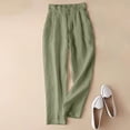 thumbnail image 2 of Timegard Cotton Linen Pants for Women Elastic High Waisted Button Ruched Casual Trousers with Pockets, 2 of 6
