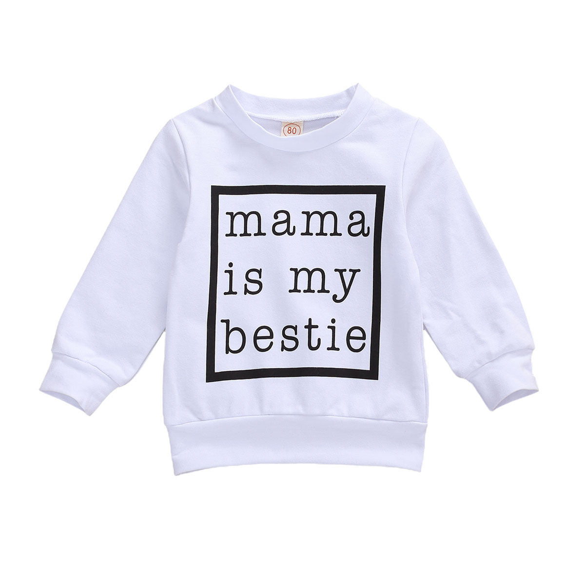 Chandail Bébé, mama Est Ma Meilleure Amie Impression Lettre Fermeture Côtelée Col Rond Classique Vêtements de Printemps