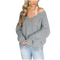 thumbnail image 2 of Qertyioot Chandails à Col en V pour Femmes Automne Chandail Tricoté Décontracté pour Femmes Chandail à Manches Longues Hauts Blouse Chandail, 2 of 3