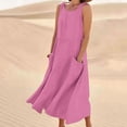 thumbnail image 1 of Meichang Robes Sans Manches en Lin pour Femmes Été Coupe Ample Col Rond Décontractées Robes d'Été Évasées Plage Vacances avec Poches, 1 of 5