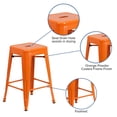 thumbnail image 2 of 24'' High Backless Orange Metal Indoor-Outdoor Counter Height Stool with Square Seat, 2 of 9