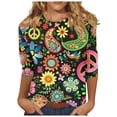 thumbnail image 2 of QIPOPIQ Hauts à Col Rond pour Femmes Manches 3/4 Coupe Ample Chemises Décontractées Basiques Unies Blouses Liquidation, 2 of 5