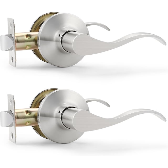 Satin Nickel Door Handle Interior Brushed Nickel Passage Door Lever for Hall and Closet Keyless Door Lock Set Reversible for Left Right Sided Doors Leverset Handleset