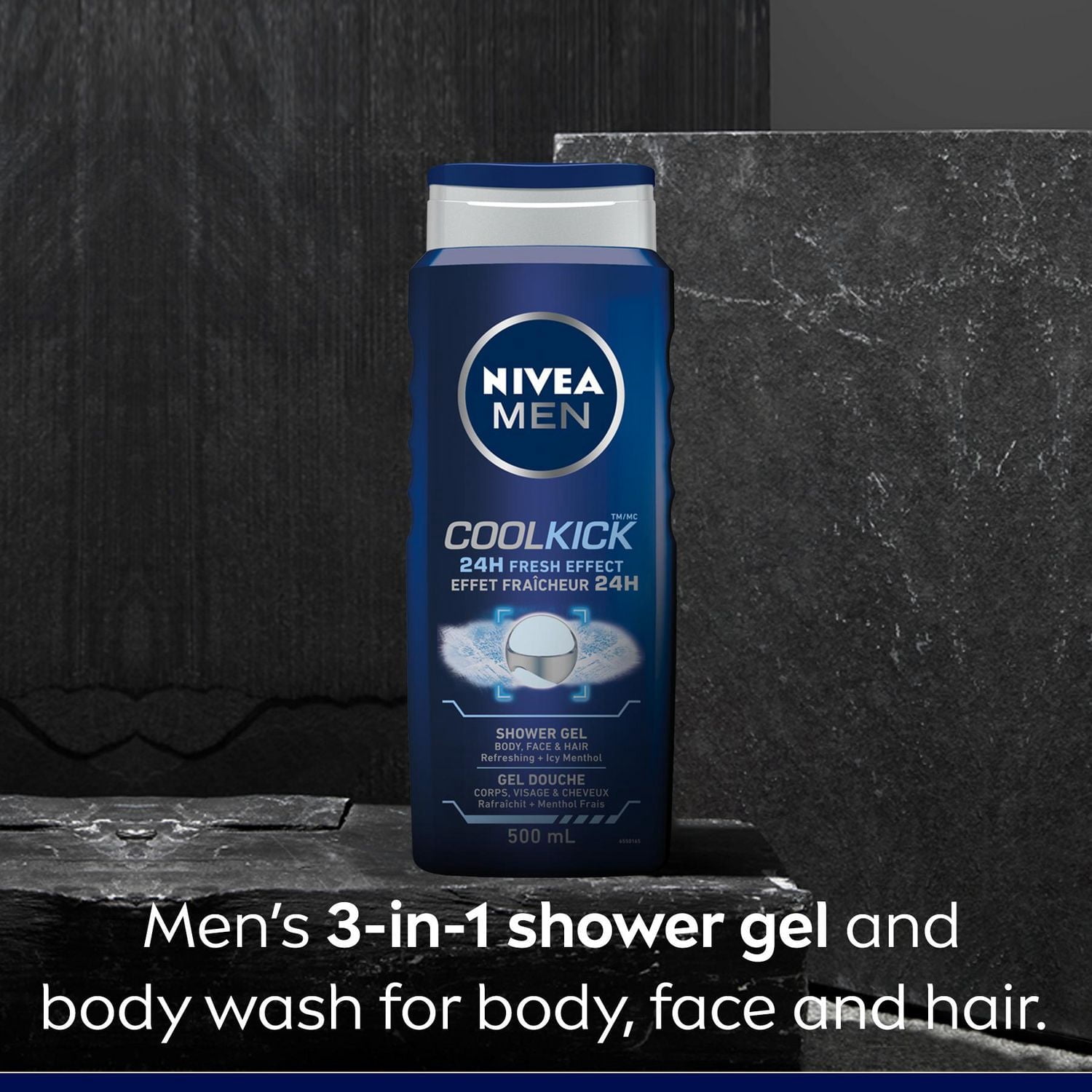 NIVEA Men Cool Kick 24H Effet Fraîcheur Gel Douche pour Hommes / Nettoyant 3-en-1 Corps, Visage et Cheveux / Gel Douche Rafraîchissant au Menthol / Testé Dermatologiquement