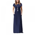 thumbnail image 1 of Robe Longue Décontractée pour Femmes, Couleur Unie, Manches Courtes, Robe Maxi avec Poche, 1 of 9