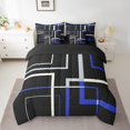 thumbnail image 2 of Abstract Geometry Bed in a Bag 7pcs Rectangle Square Bedding Set, Black and Navy White Queen Size Comforter Set Modern Minimalism Bedding Comforter Sets, Aesthetic Bed Set Kids Teens Room Decor, 2 of 6