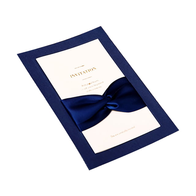 25-Pack Blue Bow Ribbon Invitation Set: Elegant Wedding/Birthday Party Cards with Envelopes, Blank Inner Pages, Protective Shells & Fashionable Ribbons - 250g Specialty Paper, Romantic Design for