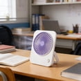 thumbnail image 1 of Desktop Mini Fan, Battery Powered Portable Fan, Compact Personal Fan for Office Desk, Quiet Cooling Fan, Purple, QFL, 1 of 7