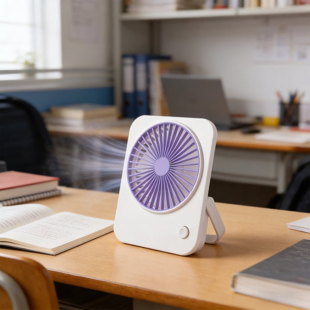 Desktop Mini Fan, Battery Powered Portable Fan, Compact Personal Fan for Office Desk, Quiet Cooling Fan, Purple, QFL