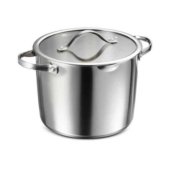 Tramontina Tempo Tri-Ply Base Stainless Steel 8-Quart Stock Pot with Glass Lid, Induction-Ready Pasta Pot, Oven-Safe, Dishwasher-Safe