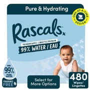 Rascals 99% Water Premium Wipes, Multipack, 480 Count, for Sensitive Skin