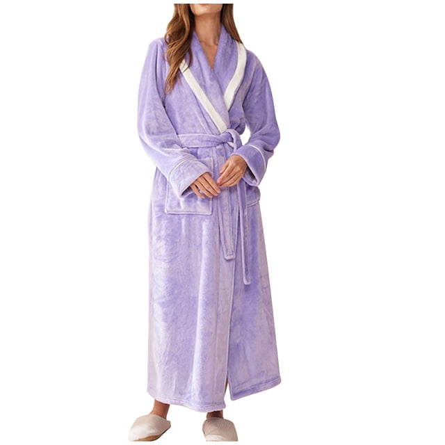MeetoTime Women's Full Length Robe, Warm and Cozy Fleece Bathrobe, Unisex Man Woman Robe Loungewear