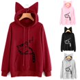 thumbnail image 1 of Vente Chaude Chandail à Capuchon pour Femmes Simple avec Chat de Dessin Animé Oreilles 3D Manches Longues Décontracté Hoody Chandail en Molleton Mode pour Dames Chandail à Capuche Hauts Chandails à Capuchon, 1 of 3