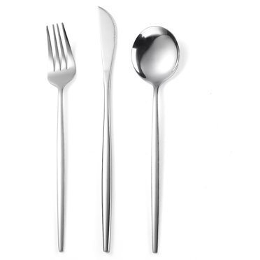 Ensemble de Coutellerie 3 Pcs Ustensiles Réutilisables en Acier Inoxydable 18/10 Fourchettes Cuillères Couteaux, Ensemble de Couverts Poli Miroir, Idéal pour les Réunions de Famille et l'Usage Quotidien ( Argent