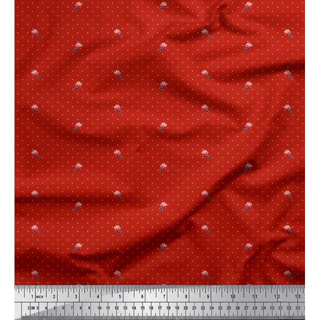 Soimoi Satin Silk Fabric Dot & Insect Printed Fabric 1 Yard 42 Inch Wide