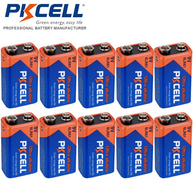 PKCELL 9V 6LR61 Alkaline Batteries Disposable Batteries for Smoke Detector (10 Counts)