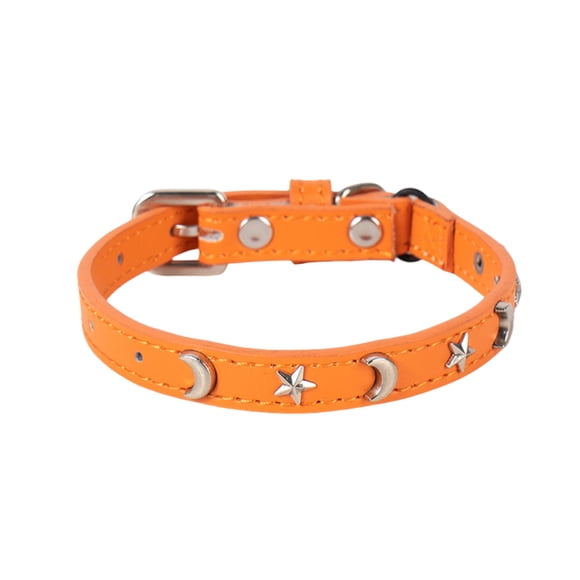 Leather Cat Collar with Elastic Band and Adjustable Star Moon Buckle for Small Medium Large Feline