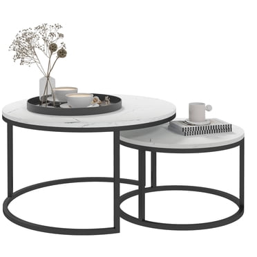 HOMCOM Tables Gigognes, Ensemble de 2 Tables Basses avec Dessus Effet Marbré