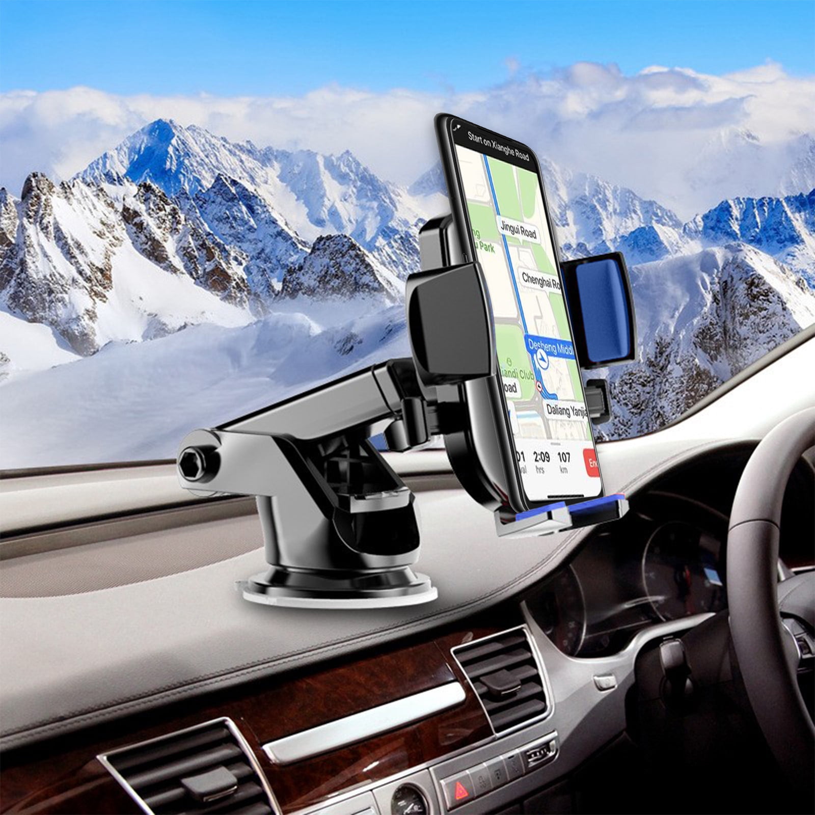 Car Phone Mount, EDHITNR Universal Dashboard Windshield Cell Phone Holder, 360° Rotating Adjustable Car Cradle for Smartphones 4-7 Inches, Blue