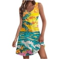 thumbnail image 2 of Ovzne Robes pour Femmes Robe Femme Été Mode Plage Poche Imprimé Sans Manches Robe à Col en V Robe de Printemps Imprimée Liquidation, 2 of 7